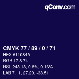 颜色代码: CMYK 77 / 89 / 0 / 71 | qconv.com