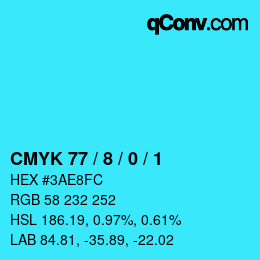 カラーコード: CMYK 77 / 8 / 0 / 1 | qconv.com