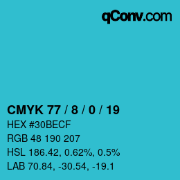 カラーコード: CMYK 77 / 8 / 0 / 19 | qconv.com