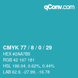 Color code: CMYK 77 / 8 / 0 / 29 | qconv.com