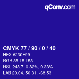 颜色代码: CMYK 77 / 90 / 0 / 40 | qconv.com