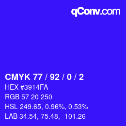 颜色代码: CMYK 77 / 92 / 0 / 2 | qconv.com