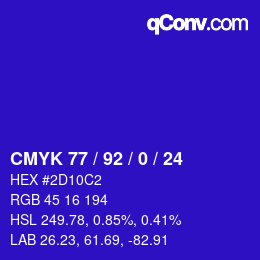 カラーコード: CMYK 77 / 92 / 0 / 24 | qconv.com