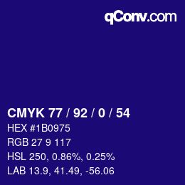 カラーコード: CMYK 77 / 92 / 0 / 54 | qconv.com