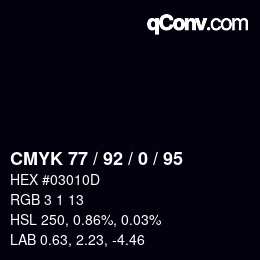 カラーコード: CMYK 77 / 92 / 0 / 95 | qconv.com