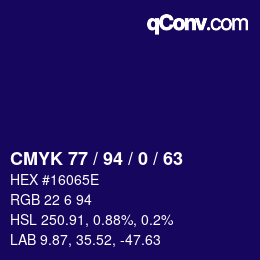 カラーコード: CMYK 77 / 94 / 0 / 63 | qconv.com