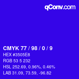 颜色代码: CMYK 77 / 98 / 0 / 9 | qconv.com