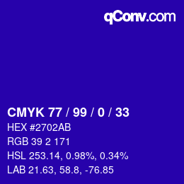 Color code: CMYK 77 / 99 / 0 / 33 | qconv.com