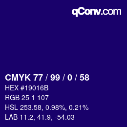 カラーコード: CMYK 77 / 99 / 0 / 58 | qconv.com