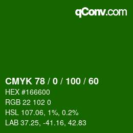 Farbcode: CMYK 78 / 0 / 100 / 60 | qconv.com