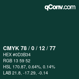 Color code: CMYK 78 / 0 / 12 / 77 | qconv.com