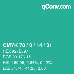 Color code: CMYK 78 / 0 / 14 / 31 | qconv.com