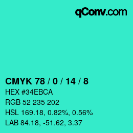 颜色代码: CMYK 78 / 0 / 14 / 8 | qconv.com