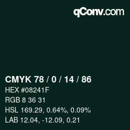Color code: CMYK 78 / 0 / 14 / 86 | qconv.com