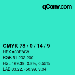 カラーコード: CMYK 78 / 0 / 14 / 9 | qconv.com