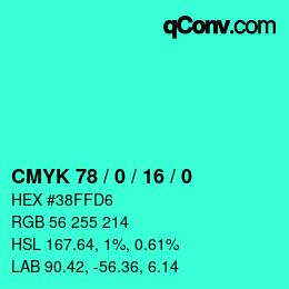 颜色代码: CMYK 78 / 0 / 16 / 0 | qconv.com