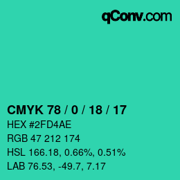 Color code: CMYK 78 / 0 / 18 / 17 | qconv.com