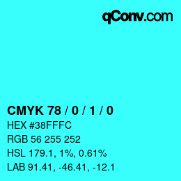 颜色代码: CMYK 78 / 0 / 1 / 0 | qconv.com