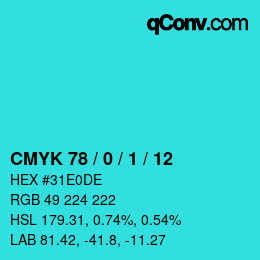 カラーコード: CMYK 78 / 0 / 1 / 12 | qconv.com