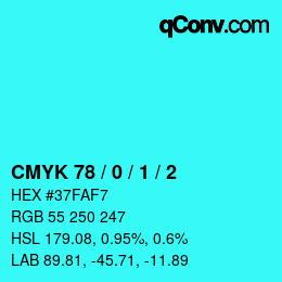 カラーコード: CMYK 78 / 0 / 1 / 2 | qconv.com
