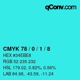 カラーコード: CMYK 78 / 0 / 1 / 8 | qconv.com
