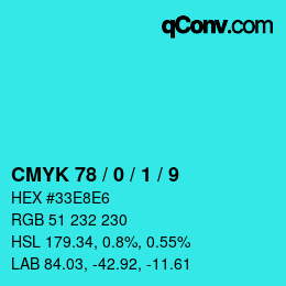 カラーコード: CMYK 78 / 0 / 1 / 9 | qconv.com