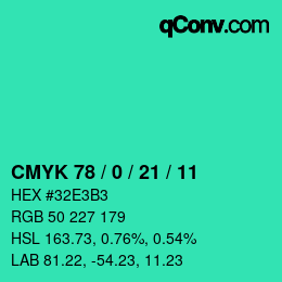 カラーコード: CMYK 78 / 0 / 21 / 11 | qconv.com