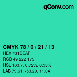 Código de color: CMYK 78 / 0 / 21 / 13 | qconv.com