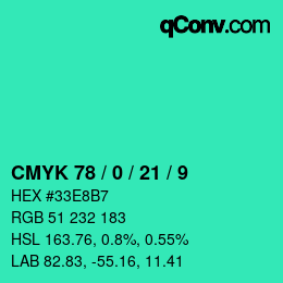 カラーコード: CMYK 78 / 0 / 21 / 9 | qconv.com