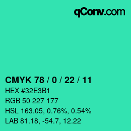 颜色代码: CMYK 78 / 0 / 22 / 11 | qconv.com