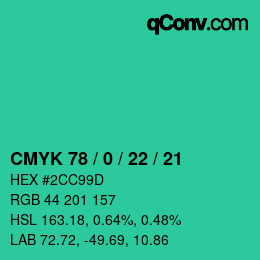 Color code: CMYK 78 / 0 / 22 / 21 | qconv.com