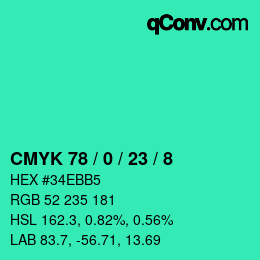 颜色代码: CMYK 78 / 0 / 23 / 8 | qconv.com