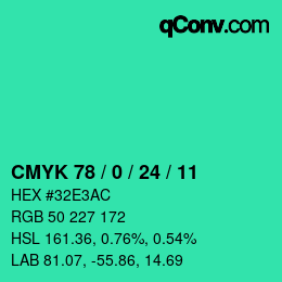 カラーコード: CMYK 78 / 0 / 24 / 11 | qconv.com
