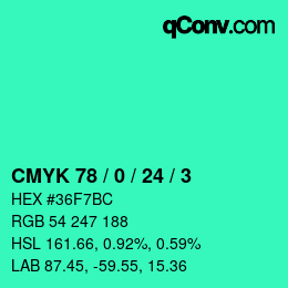 カラーコード: CMYK 78 / 0 / 24 / 3 | qconv.com