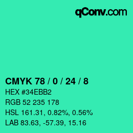 カラーコード: CMYK 78 / 0 / 24 / 8 | qconv.com