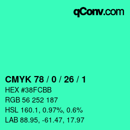 カラーコード: CMYK 78 / 0 / 26 / 1 | qconv.com