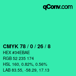 カラーコード: CMYK 78 / 0 / 26 / 8 | qconv.com