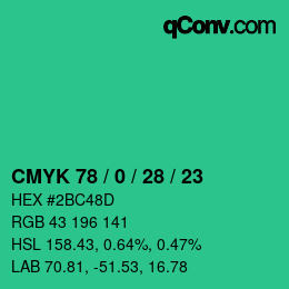 Color code: CMYK 78 / 0 / 28 / 23 | qconv.com