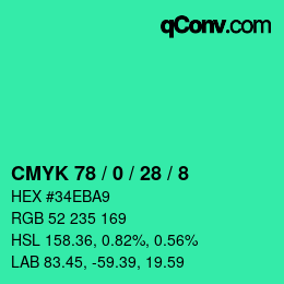 カラーコード: CMYK 78 / 0 / 28 / 8 | qconv.com