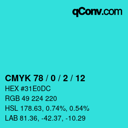 颜色代码: CMYK 78 / 0 / 2 / 12 | qconv.com