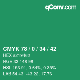 Color code: CMYK 78 / 0 / 34 / 42 | qconv.com