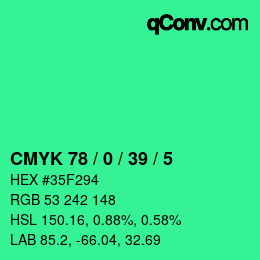 Color code: CMYK 78 / 0 / 39 / 5 | qconv.com