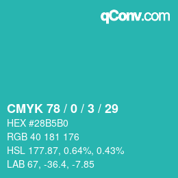 颜色代码: CMYK 78 / 0 / 3 / 29 | qconv.com