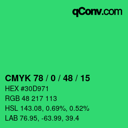 カラーコード: CMYK 78 / 0 / 48 / 15 | qconv.com