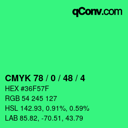 カラーコード: CMYK 78 / 0 / 48 / 4 | qconv.com