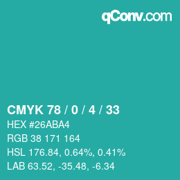 Farbcode: CMYK 78 / 0 / 4 / 33 | qconv.com