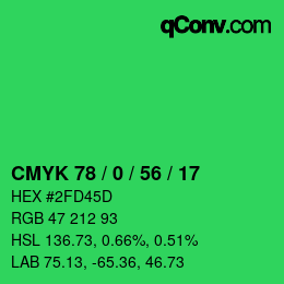 Color code: CMYK 78 / 0 / 56 / 17 | qconv.com