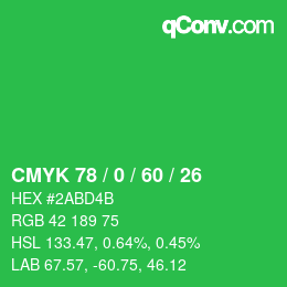 Color code: CMYK 78 / 0 / 60 / 26 | qconv.com