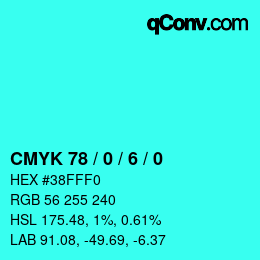 颜色代码: CMYK 78 / 0 / 6 / 0 | qconv.com