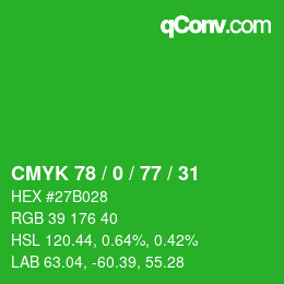 颜色代码: CMYK 78 / 0 / 77 / 31 | qconv.com